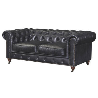 Black leather deals couch wayfair